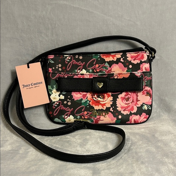 Juicy Couture Handbags - Juicy Couture Black and Pink Floral Crossbody Bag NWT